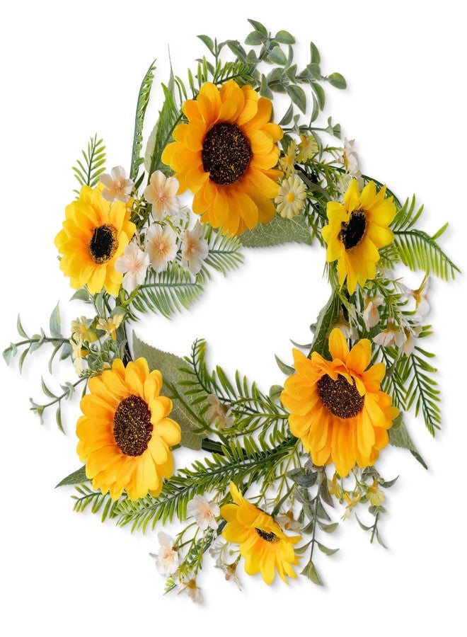 KHOYIME Sunflower Wreaths for Front Door, 13 Inch Artificial Daisy Wreath Outside All Season Decorative Yellow Floral Greenery Wreath Farmhouse Indoor Outdoor Home Porch Wall Window Hanging Decor - Image 1
